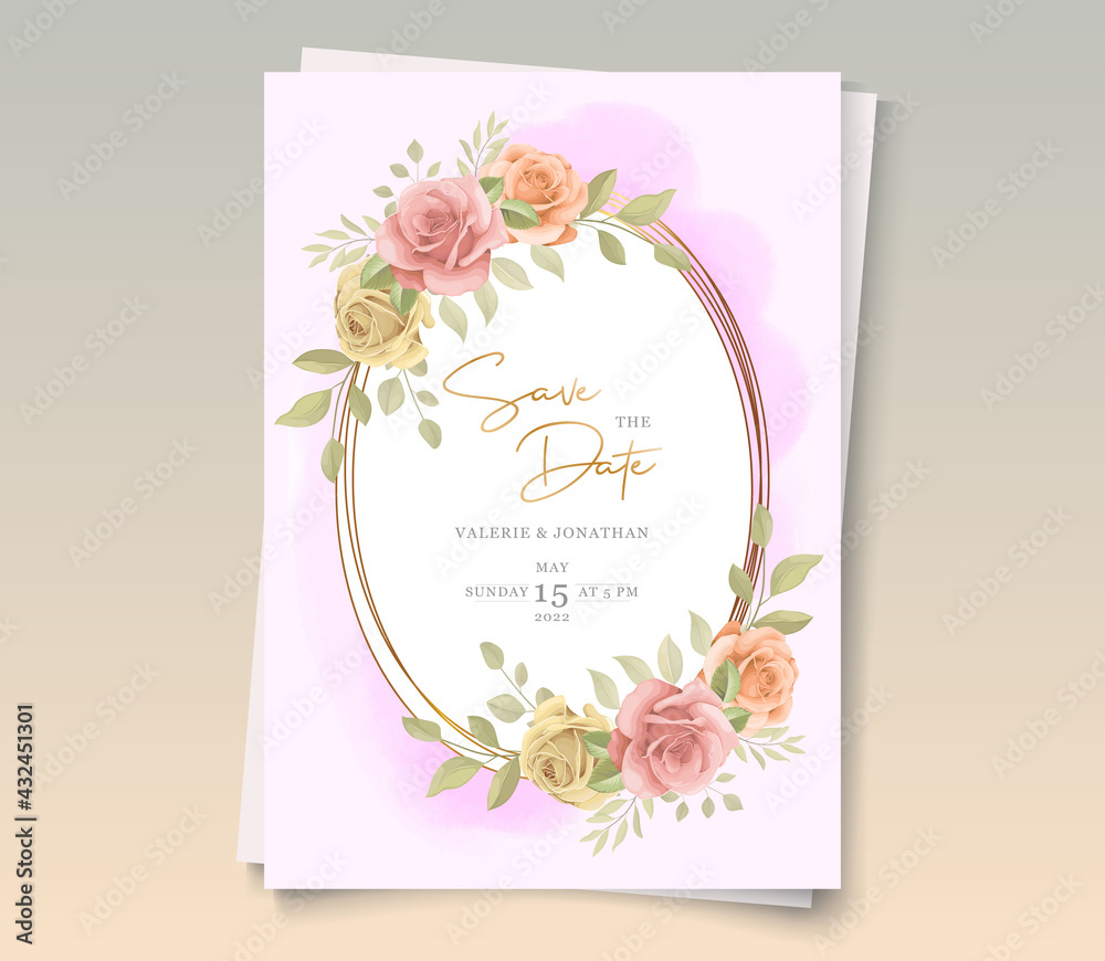 Hand drawn blooming rose flower wedding invitation template design Hand drawn blooming rose flower wedding invitation template design