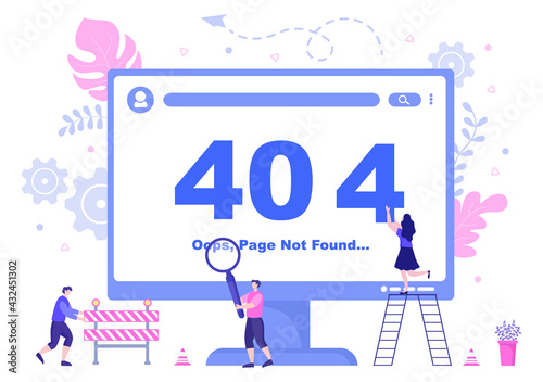 404 Error And Page Not Found Vector Illustration. Lost Connect Problem, Warning Sign, Or Site Breakdown. Landing Page Template