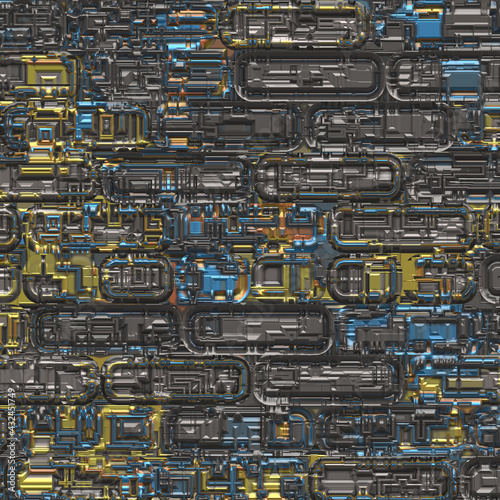 Printed Circuit Board 3D render Illustration pattern for background