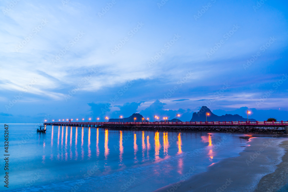 Prachuap Khiri Khan Bay with Saranwithi Bridge in Sunrise Prachuap Khiri Khan Bay with Saranwithi Bridge in Sunrise