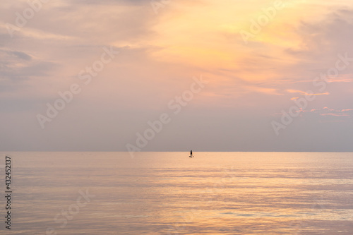 Silhouette woman stand up paddling on surfboard in sunrise © phollapat