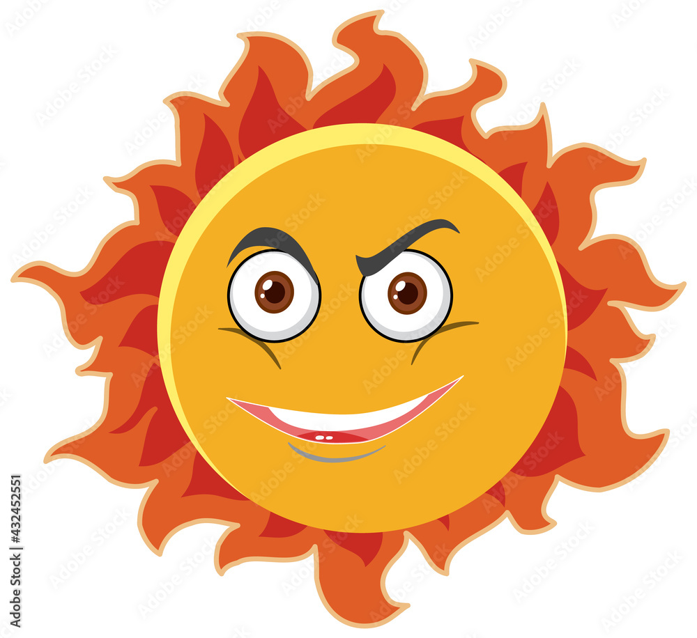 Sun cartoon character with face expression on white background