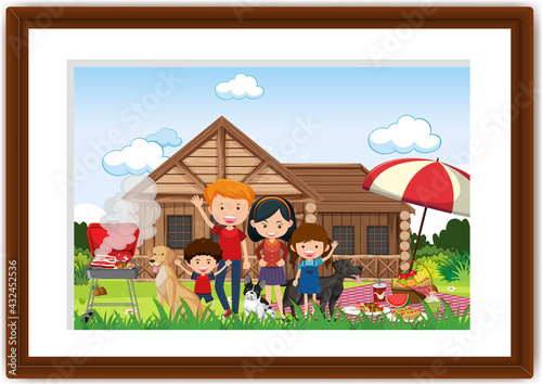 A picture of family doing picnic in a frame