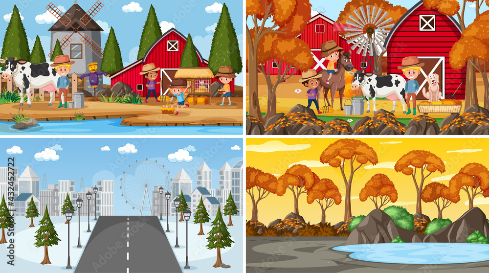 Set of different nature background scenes