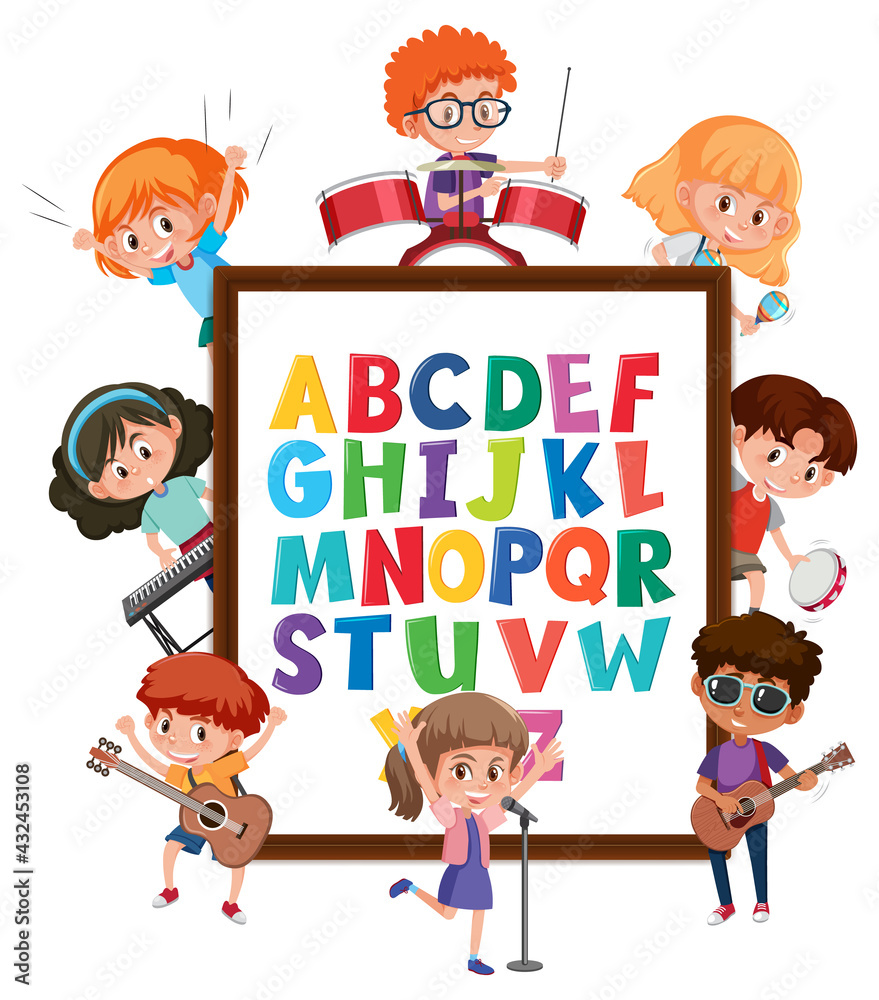 A-Z Alphabet board with many kids doing different activities A-Z Alphabet board with many kids doing different activities
