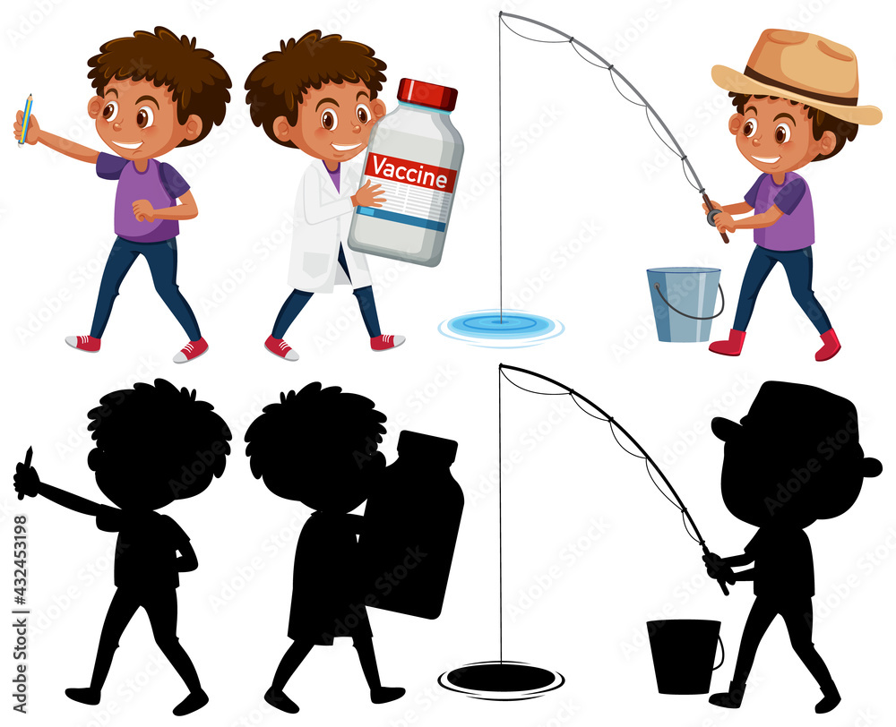 Set of a boy doing different activities Set of a boy doing different activities