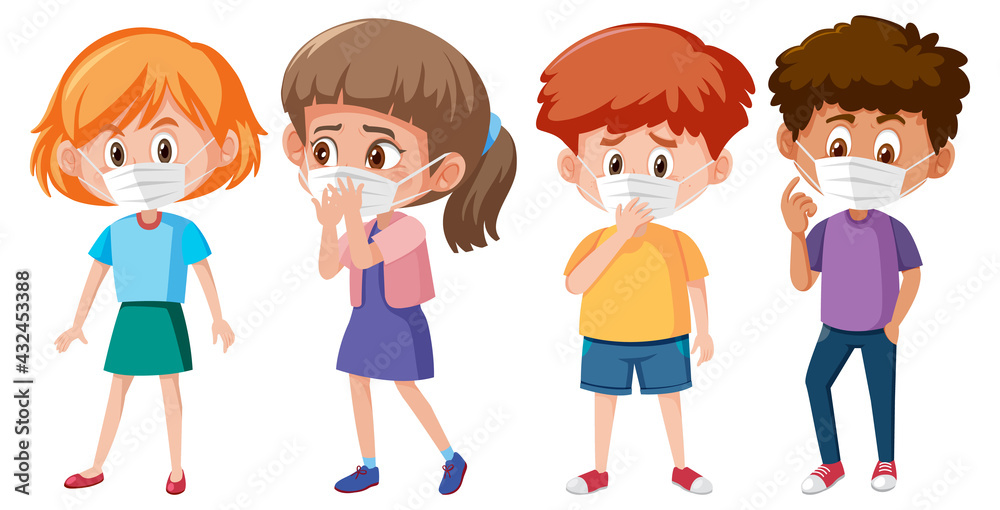 Set of different kids wearing mask cartoon character Set of different kids wearing mask cartoon character