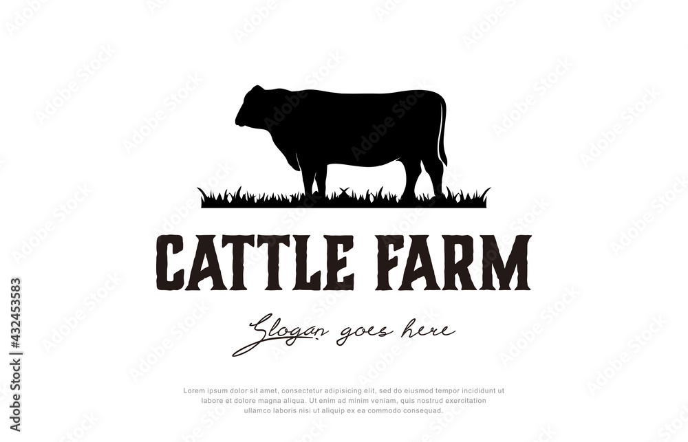 Obraz premium retro vintage Cattle farm logo design template, vector illustration.