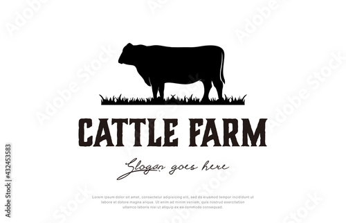 retro vintage Cattle farm logo design template, vector illustration.