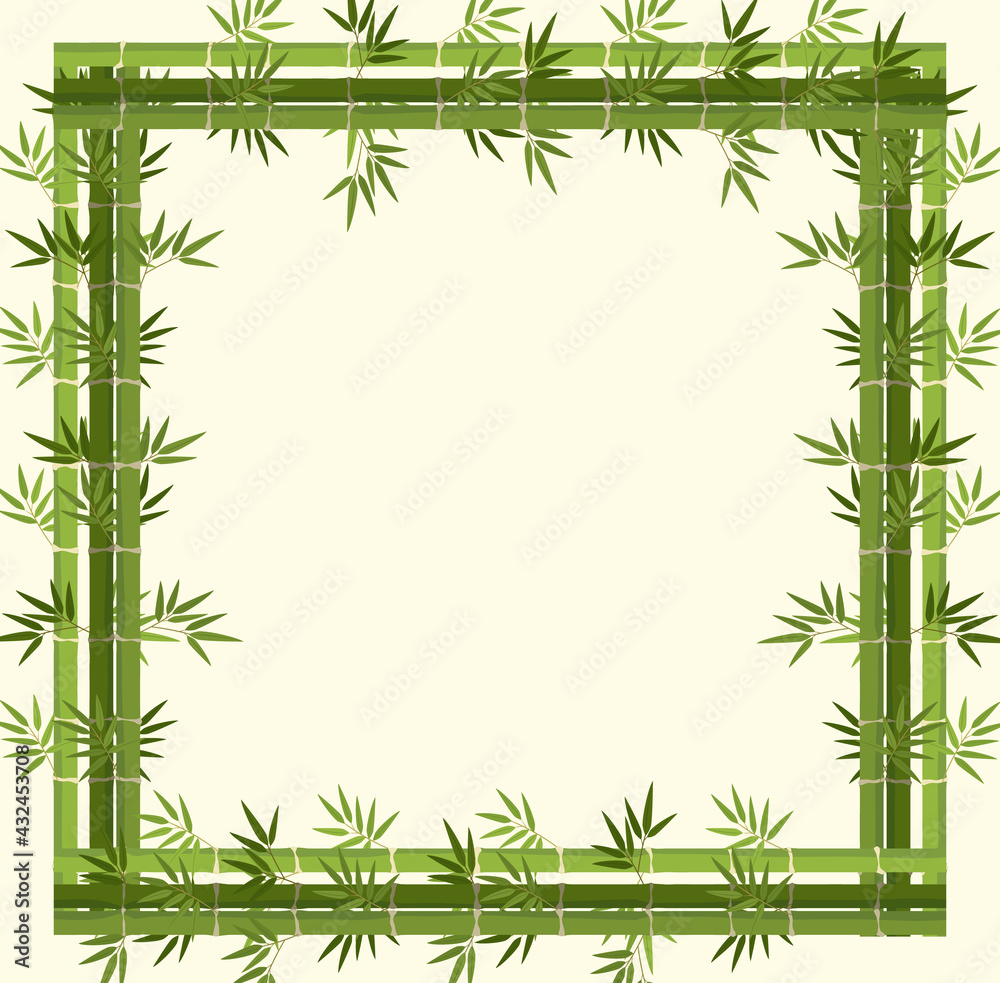 Naklejka premium Empty banner with green bamboo frame