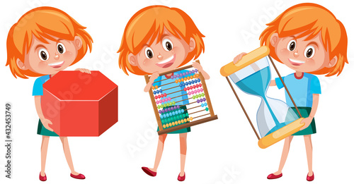 Cartoon character of a girl with different poses