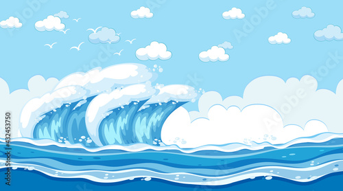 Beach landscape at day time scene with ocean wave