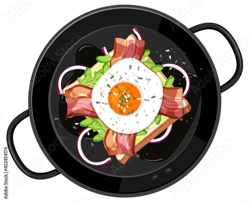Top view of breakfast set in the pan isolated