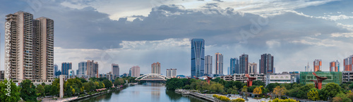 Urban scenery on both sides of Shiqi River  Zhongshan City  Guangdong Province  China