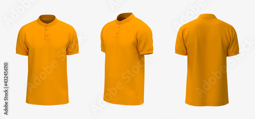 Fotografering Blank mandarin collar t-shirt mockup in front, side and back views, tee design p
