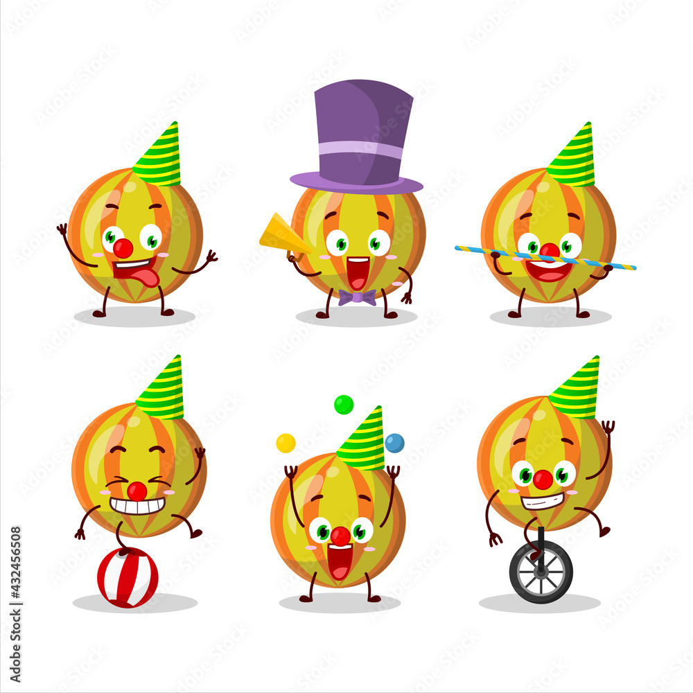 Cartoon character of yellow candy with various circus shows Cartoon character of yellow candy with various circus shows