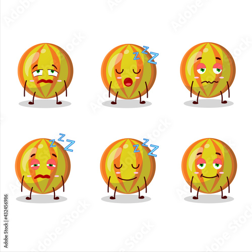 Cartoon character of yellow candy with sleepy expression