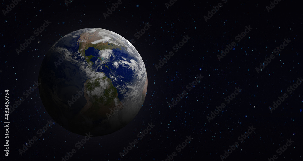 Earth in the space. Blue planet for wallpaper. Stormy clouds on Green planet or Globe for Weather forecast . Elements of this image furnished by NASA