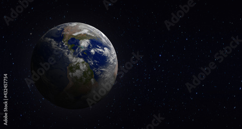 Earth in the space. Blue planet for wallpaper. Stormy clouds on Green planet or Globe for Weather forecast . Elements of this image furnished by NASA