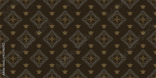 Ethnic background pattern with decorative ornament on black background, wallpaper. Seamless pattern, texture. Vector illustration