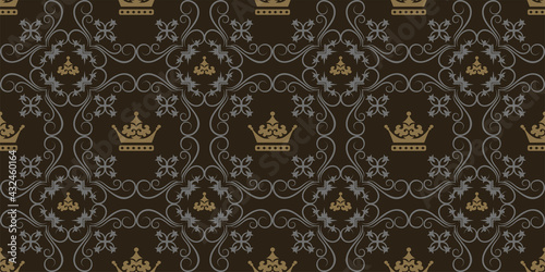 Elegant background pattern, richly decorated in royal style on black background, wallpaper. Seamless pattern, texture. Vector graphics