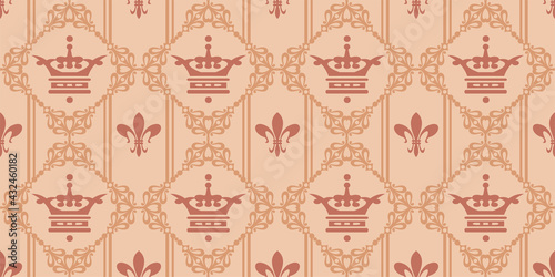 Cute background pattern with royal crowns in vintage style, wallpaper. Seamless pattern, texture. Vector illustration