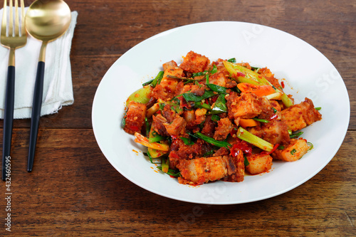 Crispy Spicy stir fry Pork in Thai Chilli Jam, Thai Food (home cooking) photo