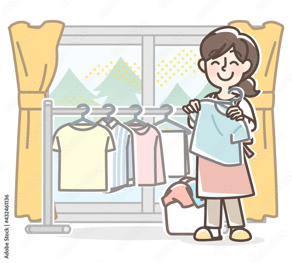 花粉症対策 部屋干し 女性 Stock Illustration Adobe Stock