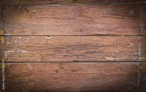 close up of old brown texture painted wooden boards. Selective focus