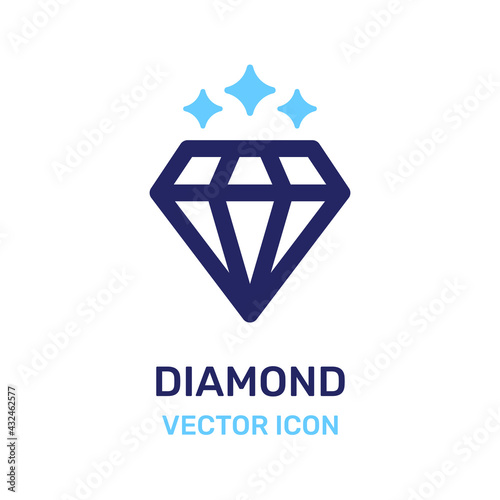 Diamond gemstone with sparkle icon