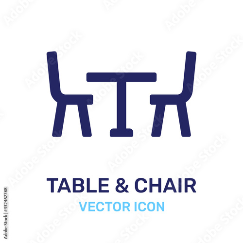 Restaurant table with chairs icon. Furniture vector.