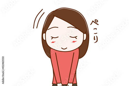 ペコリと頭を下げてお辞儀の挨拶をする女性