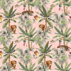 Keuken achterwand Afrikaanse dieren patronen Tropische jungle met tijger en giraf  © Zenina-Lembrik