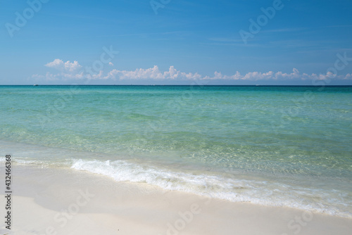 Summer beach and sea, panorama. Wallpaper seascape.