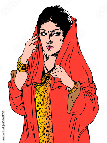Beautiful fictional girl with ethnic indian dress in winter season
