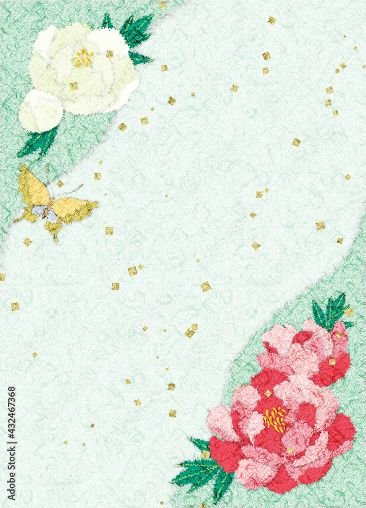 牡丹の花の和紙ちぎり絵風イラスト コピースペースあり Stock Illustration Adobe Stock
