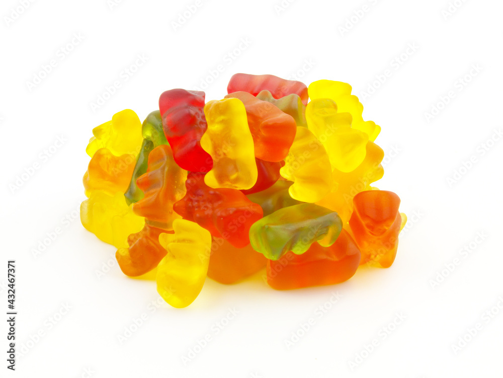 Heap of colorful gummy bears candies isolated on white background Heap of colorful gummy bears candies isolated on white background