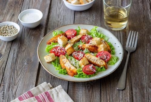 Caesar salad with chicken. Healthy eating. Diet. Recipes.