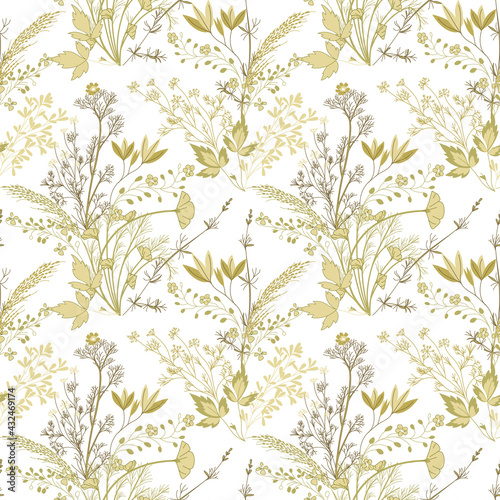 Composition with vintage graceful dry herbs herbarium isolated on white background. Vector illustration