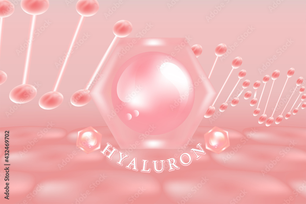 Hyaluronic acid skin solutions ad, pink collagen serum drop with cosmetic advertising background ready to use, illustration vector.