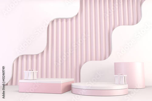 Mock up Minimal pink pedestal design for product show  3D rendering