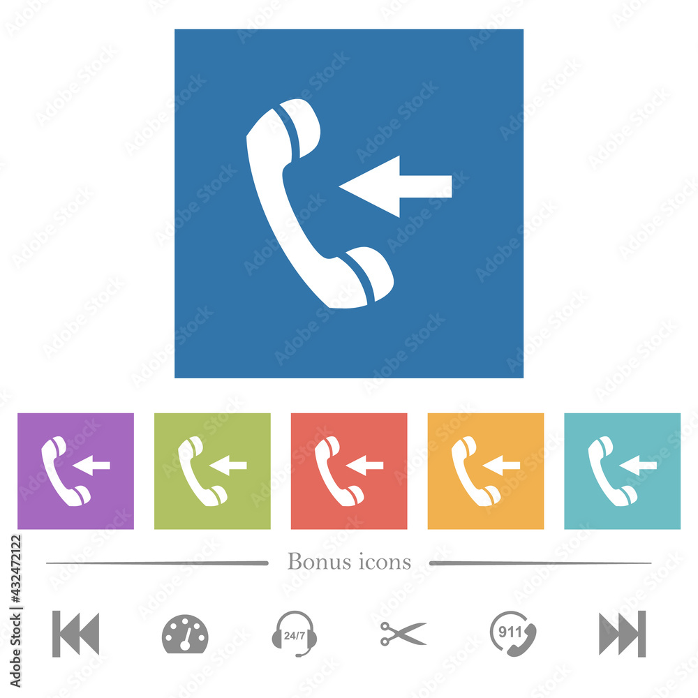 Incoming phone call flat white icons in square backgrounds Incoming phone call flat white icons in square backgrounds