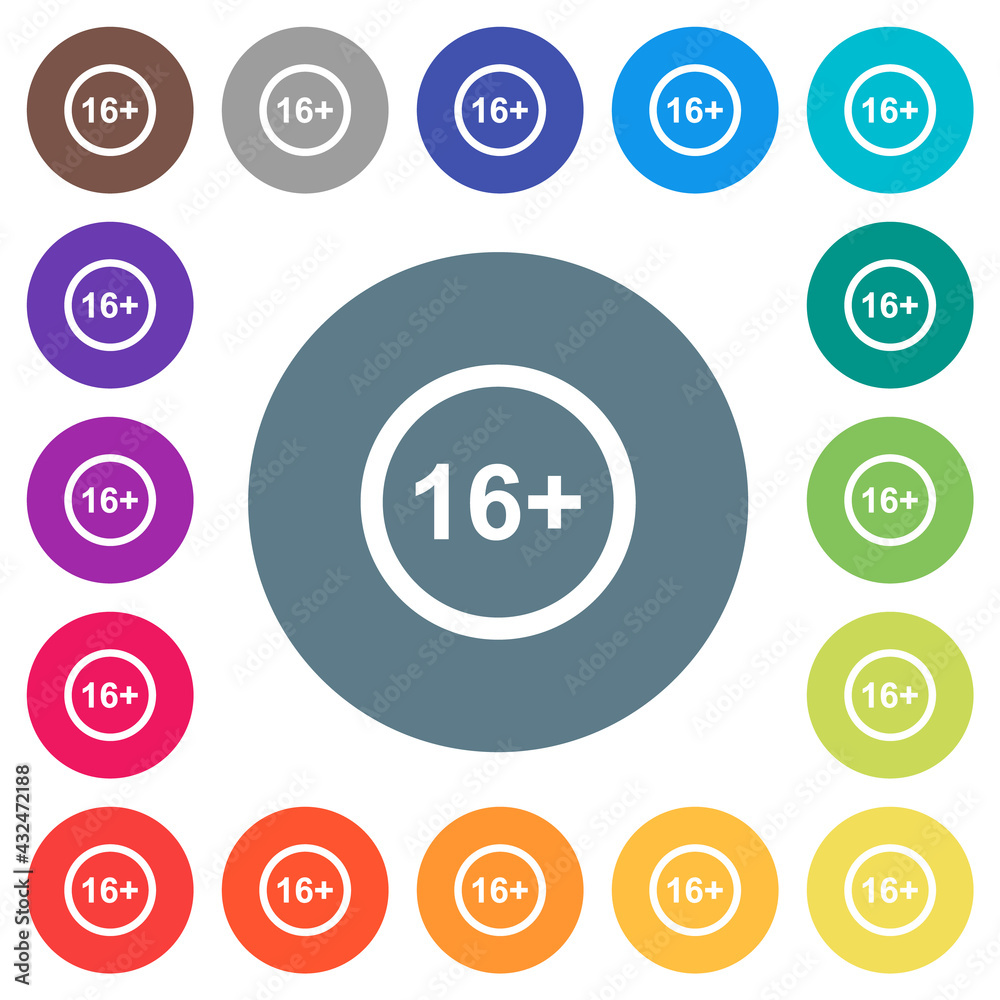 Allowed above 16 years only flat white icons on round color backgrounds Allowed above 16 years only flat white icons on round color backgrounds