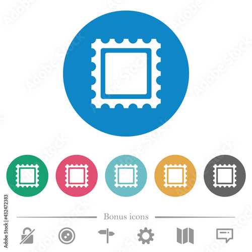 Postal stamp flat round icons