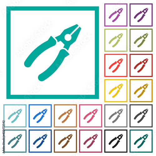 Combined pliers flat color icons in circle shape outlines photo