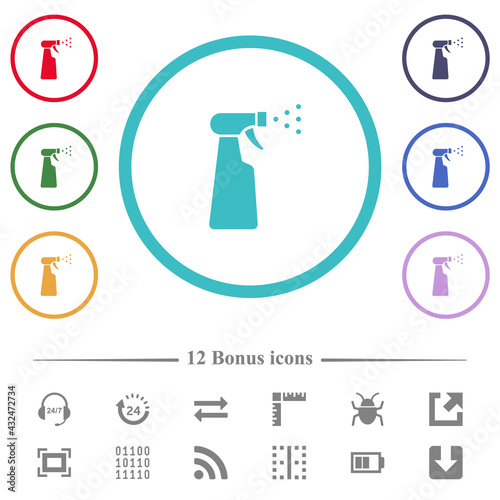 Spray bottle flat color icons in circle shape outlines