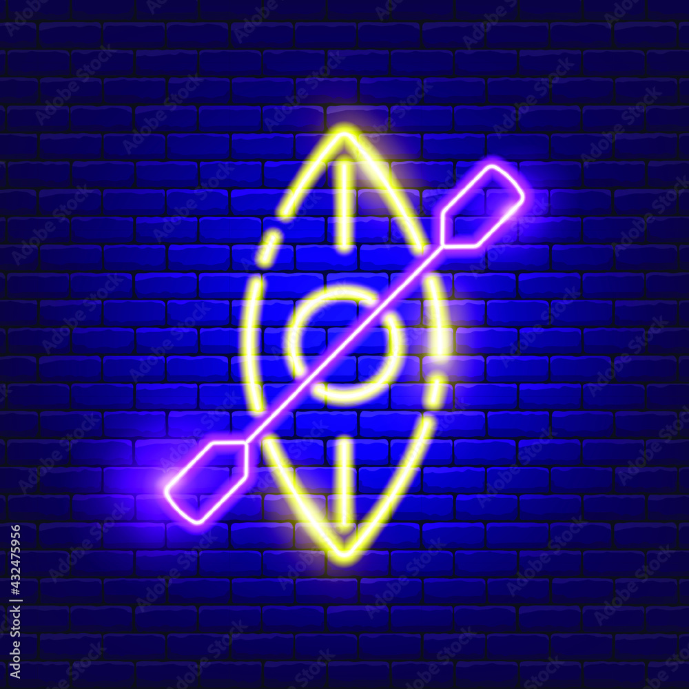 Kayak neon icon. Vector illustration for the design of advertising, website, promotion, banner, brochure, flyer. Water transport concept. Kayak neon icon. Vector illustration for the design of advertising, website, promotion, banner, brochure, flyer. Water transport concept.