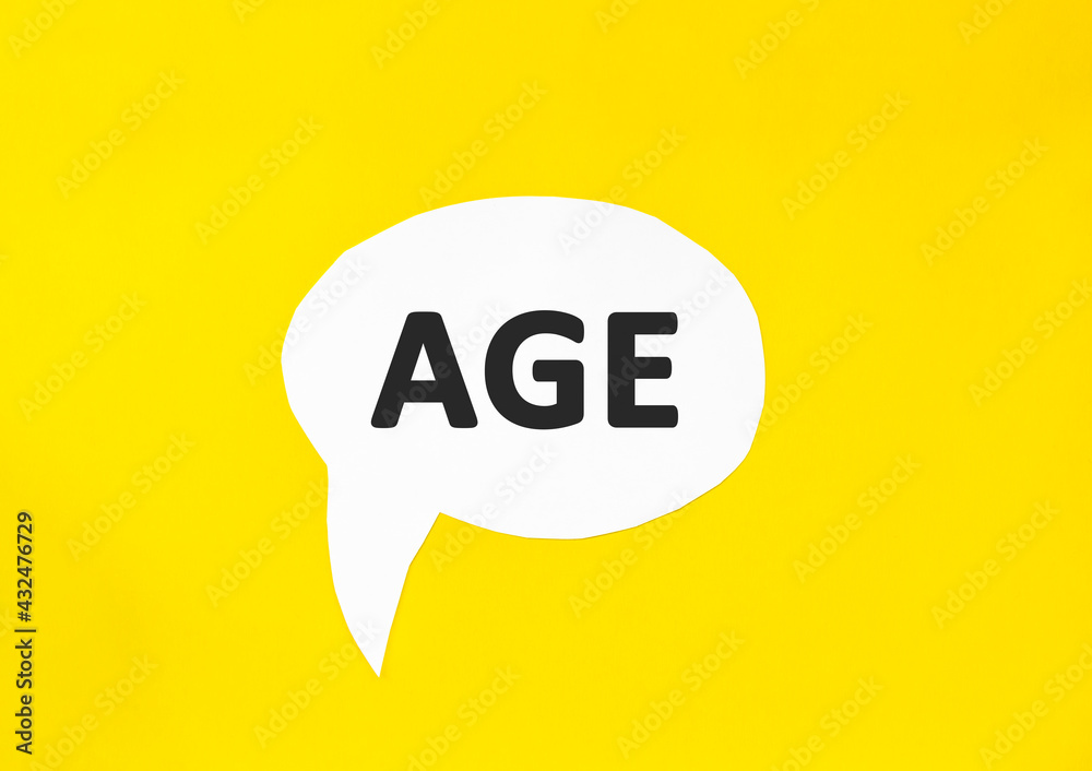 Text AGE speech bubble isolated on the yellow background. Business concept. Text AGE speech bubble isolated on the yellow background. Business concept.
