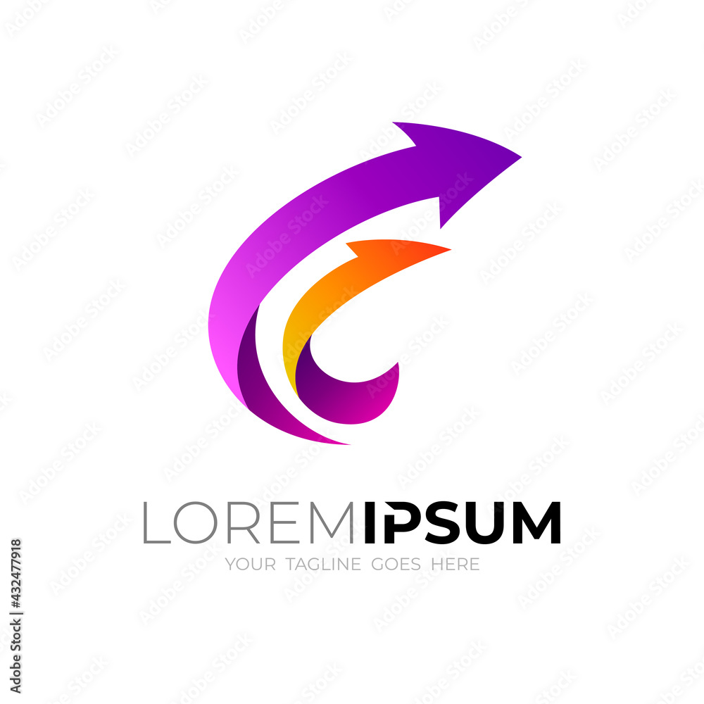 Letter C logo with arrow design combination, 3d style Letter C logo with arrow design combination, 3d style