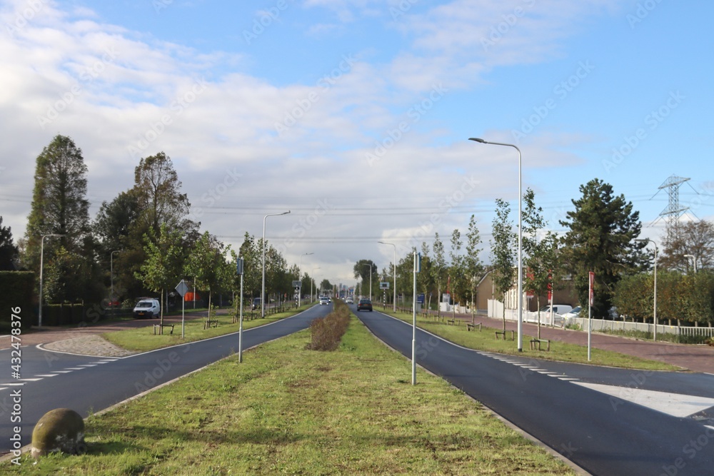 reconstructed road named Hoofdweg in Nieuwerkerk aan den IJssel in the Netherlands